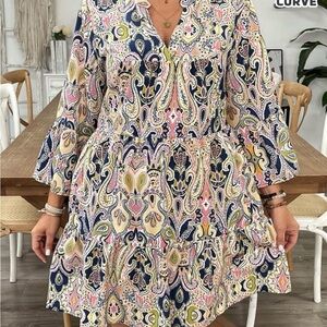 SHEIN Cream V-Neck Bell Sleeve Sundress